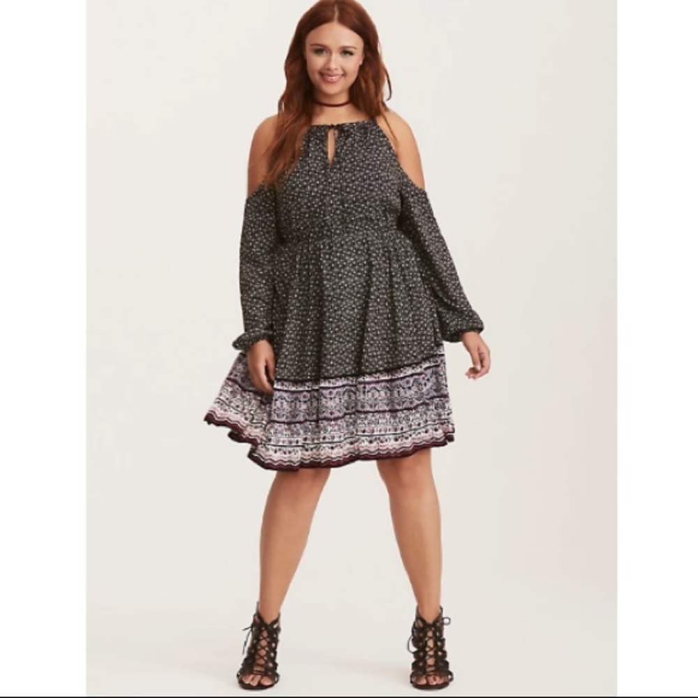Torrid Multi-Color Border Print Skater Dress - image 3